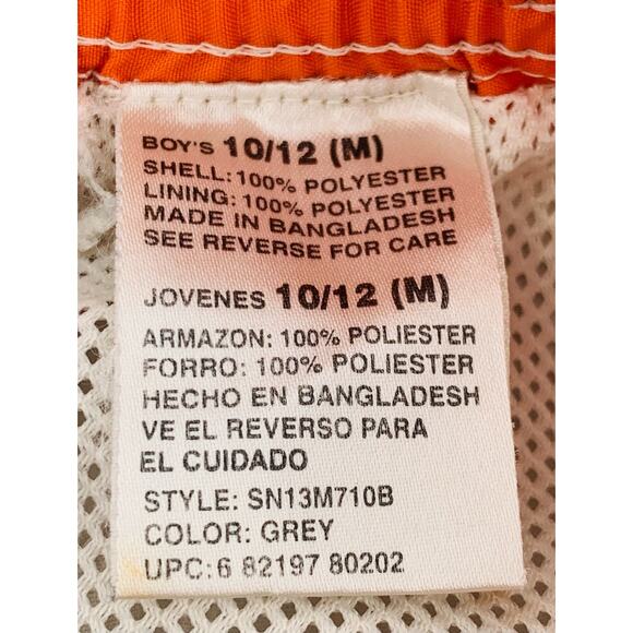 Sand And Sun Boys Swim 10-12 M Shorts Gray Orange Pockets Inner Pocket Imperfect - Picture 10 of 16